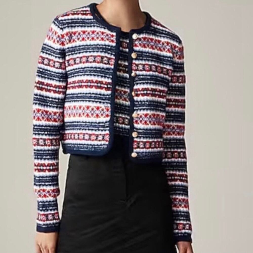 J. Crew Fair Isle Lady Jacket Cardigan Boiled Wool Blend Sweater Preppy Cozy